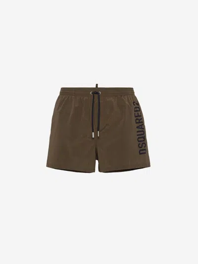 Dsquared2 Midi Boxer With Logo In Military Green
