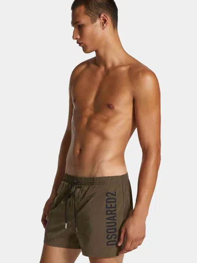Dsquared2 Midi Boxer With Logo In Military Green