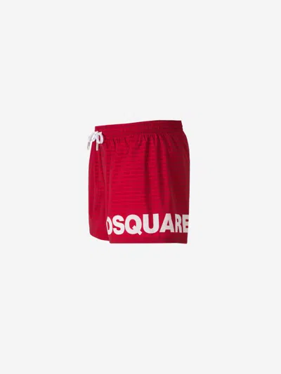 Shop Dsquared2 Logo Polyester Swimsuit In Red
