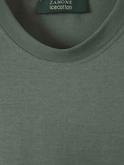 Zanone Sage Green Crepe T-shirt In Green