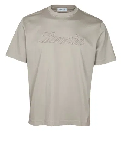 Lanvin Denim T-shirt With Embroidered Logo In Beige