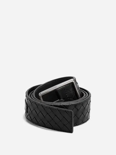 Shop Bottega Veneta Intrecciato Leather Belt In Black