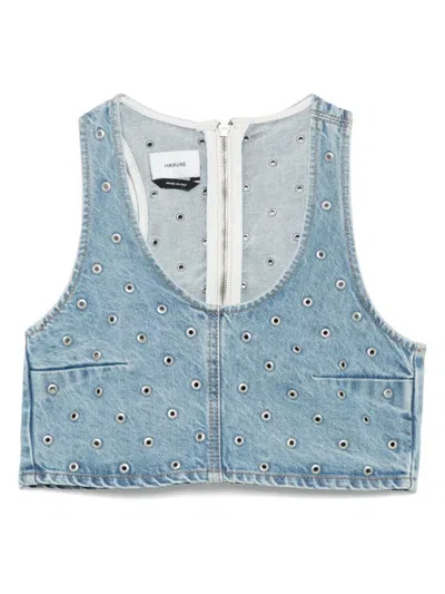 Haikure Cropped Eyelet Sleeveless Top Wide Neckline In Blue