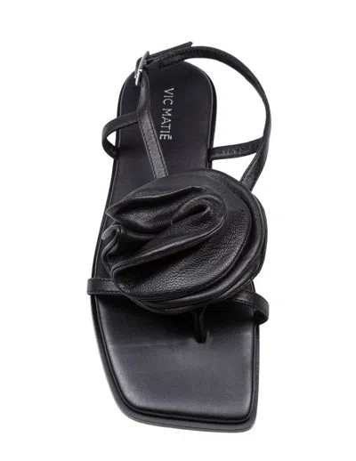 Vic Matie Square Open Sandal In Leather With Applied Flower Color Black In Black