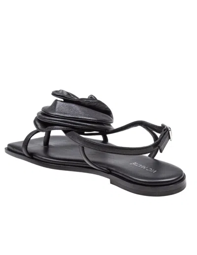 Vic Matie Square Open Sandal In Leather With Applied Flower Color Black In Black