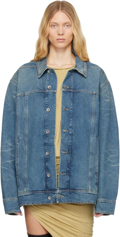 Rick Owens Drkshdw Blue Hollywood Jumbo Worker Denim Jacket In 06 Washed Indigo