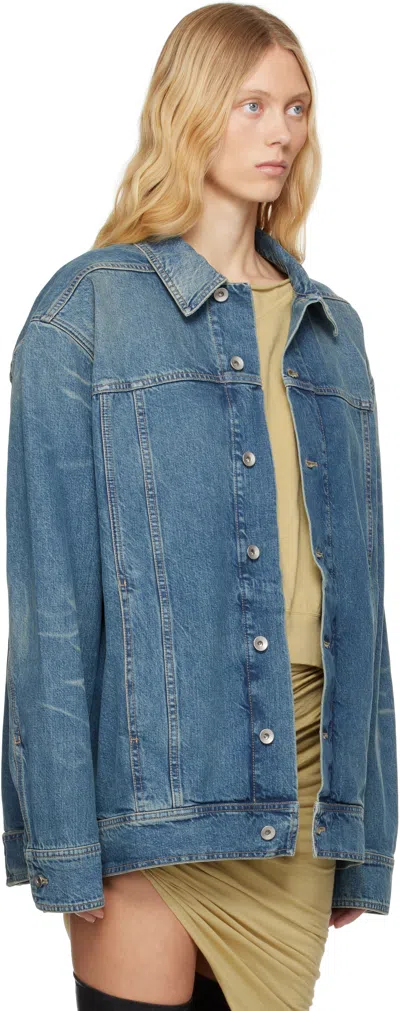 Rick Owens Drkshdw Blue Hollywood Jumbo Worker Denim Jacket In 06 Washed Indigo