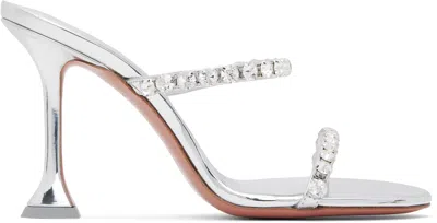 Amina Muaddi Womens Other Gilda Crystal-embellished Leather Heeled Mules In Mirror Silver + Whit