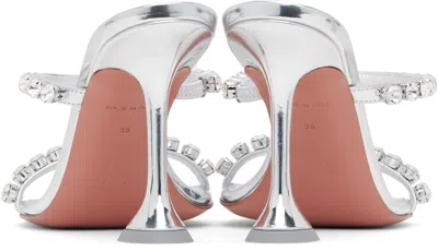 Amina Muaddi Womens Other Gilda Crystal-embellished Leather Heeled Mules In Mirror Silver + Whit