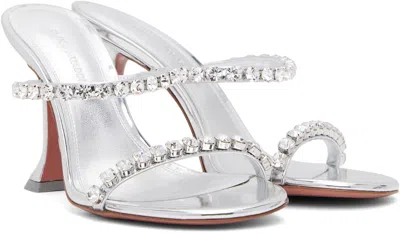 Amina Muaddi Womens Other Gilda Crystal-embellished Leather Heeled Mules In Mirror Silver + Whit