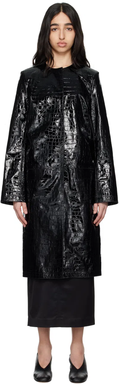 Totême Croc Embossed Leather Coat In Black