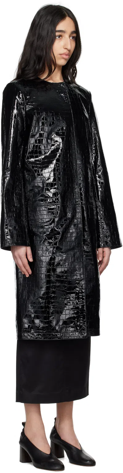 Totême Croc Embossed Leather Coat In Black