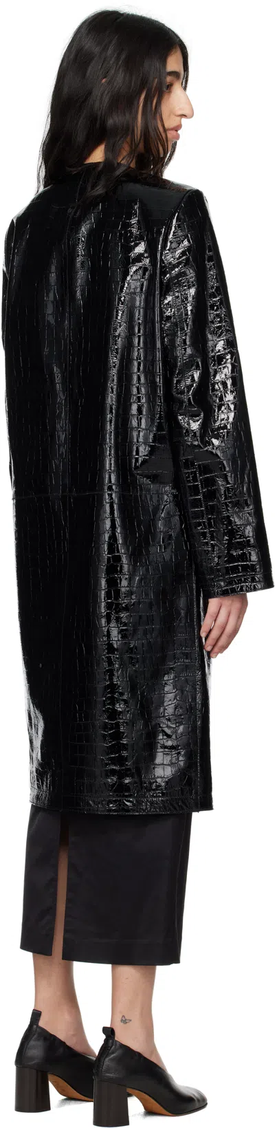Totême Croc Embossed Leather Coat In Black