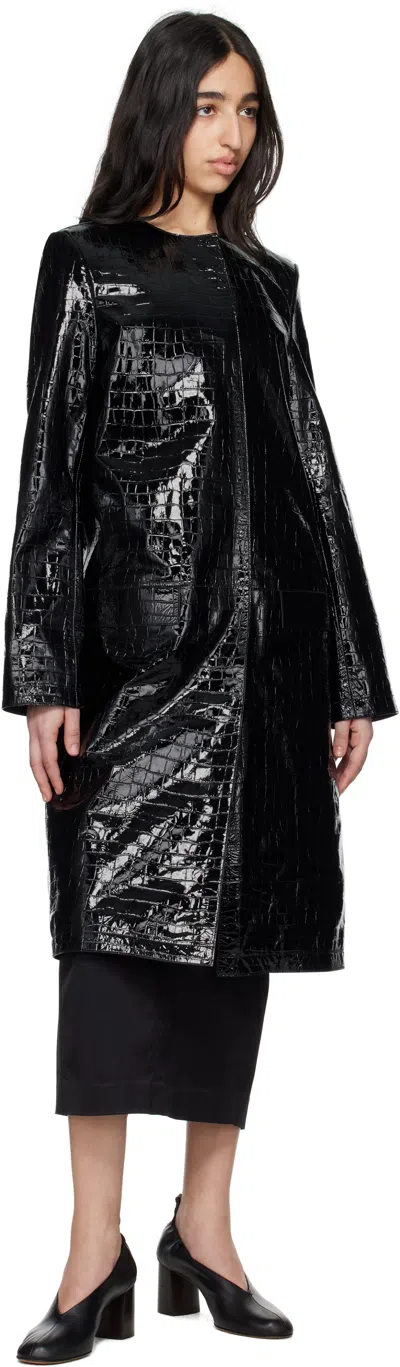 Totême Croc Embossed Leather Coat In Black