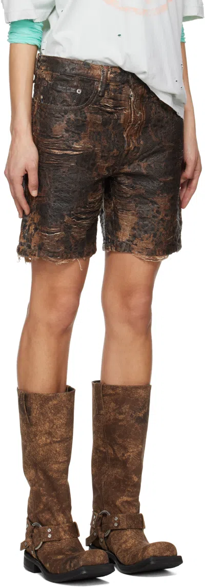 Acne Studios Brown Monogram Loose-fit Denim Shorts In 700 Brown