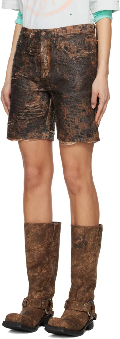 Acne Studios Brown Monogram Loose-fit Denim Shorts In 700 Brown