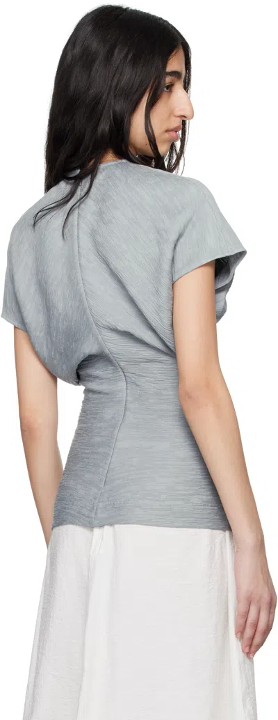 Totême Blue Slouch Waist Crinkled Blouse