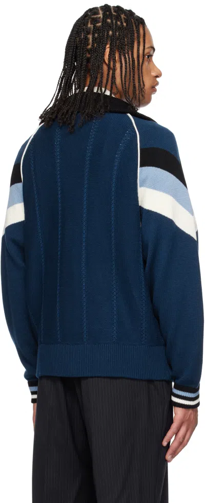 Rice Nine Ten Blue Knitting Track Jacket In Navy