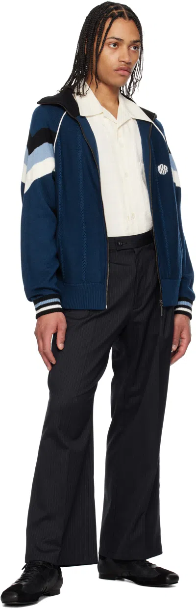 Rice Nine Ten Blue Knitting Track Jacket In Navy