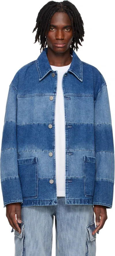 Solid Homme Blue Block Denim Jacket In 327l