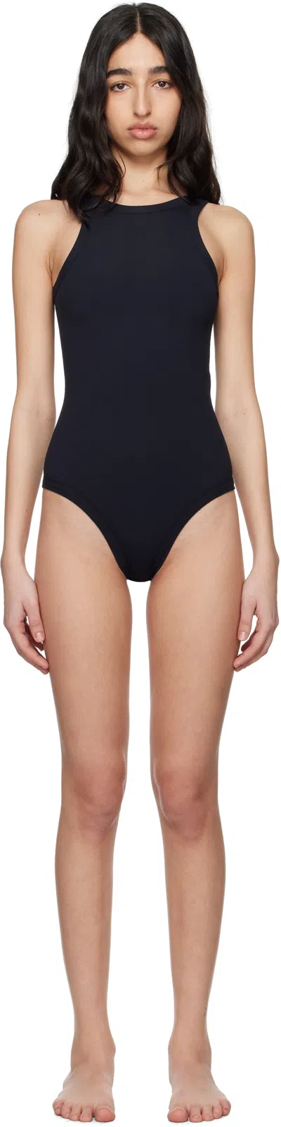 Totême Curved Ribbed-knit Jersey Swimsuit In Schwarz