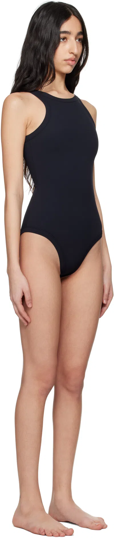 Totême Curved Ribbed-knit Jersey Swimsuit In Schwarz