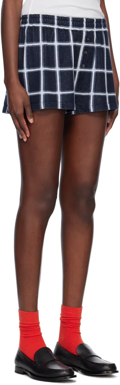 Guest In Residence Picnic Checked Silk And Linen-blend Shorts In Midco Midnight Combo