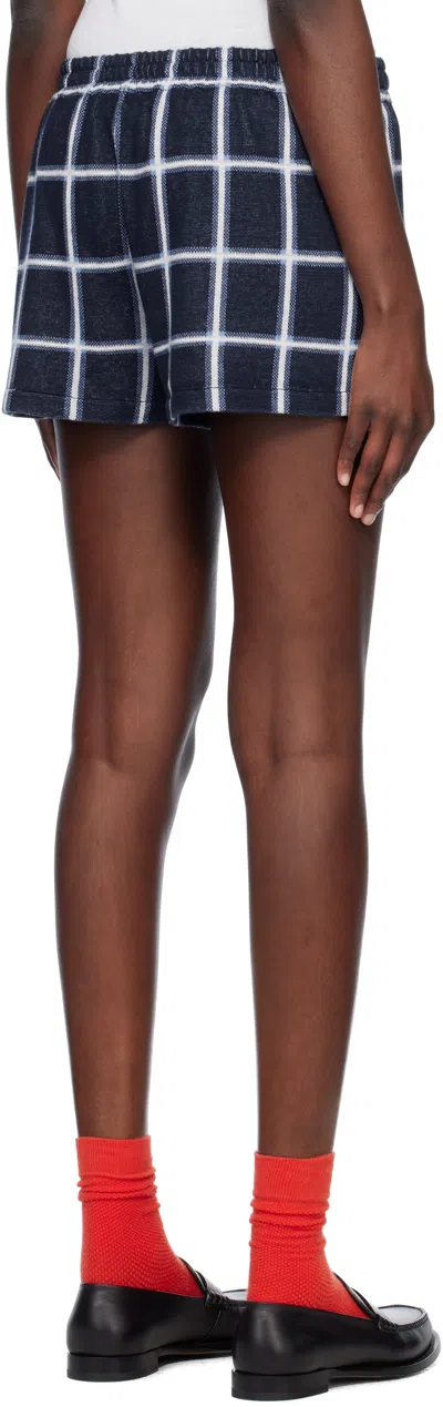 Guest In Residence Picnic Checked Silk And Linen-blend Shorts In Midco Midnight Combo