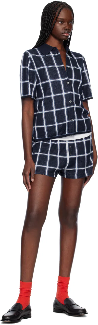 Guest In Residence Picnic Checked Silk And Linen-blend Shorts In Midco Midnight Combo