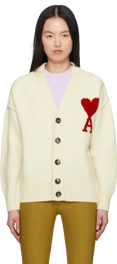Ami Alexandre Mattiussi Ami Intarsia-knit V-neck Wool Cardigan In White