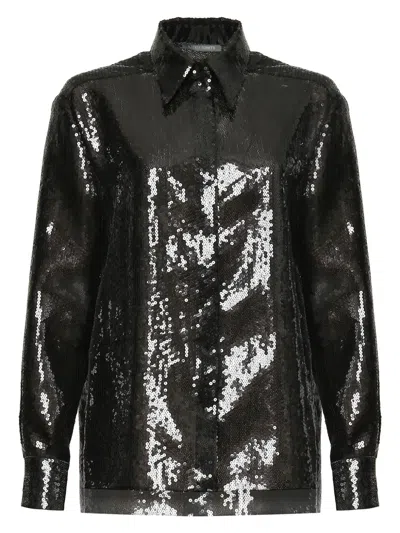 Alberta Ferretti Sequin Embellished Long Sleeve Top In Black