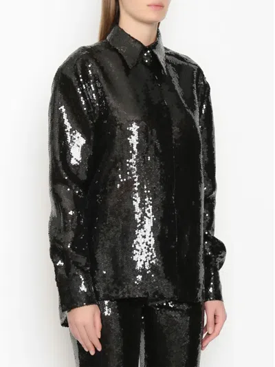 Alberta Ferretti Sequin Embellished Long Sleeve Top In Black