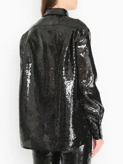 Alberta Ferretti Sequin Embellished Long Sleeve Top In Black