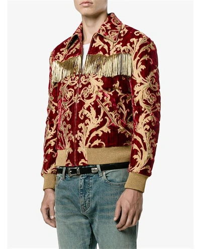 Shop Saint Laurent Cotton Silk-blend Fringed Brocade Jacket