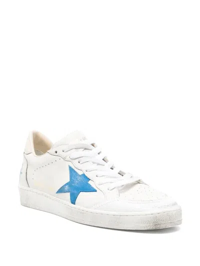 Golden Goose Deluxe Brand Low-top White Leather Sneakers With Blue Star Accent In White