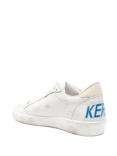 Golden Goose Deluxe Brand Low-top White Leather Sneakers With Blue Star Accent In White