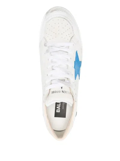 Golden Goose Deluxe Brand Low-top White Leather Sneakers With Blue Star Accent In White