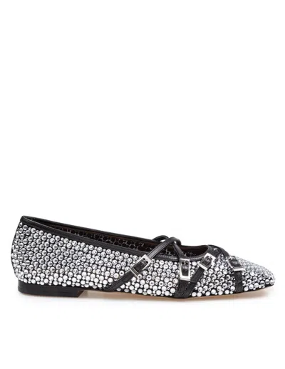 Mach&mach Crystal Net Square Toe Ballerinas With Straps 10mm By Mach In Black