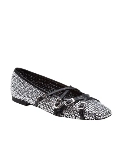 Mach&mach Crystal Net Square Toe Ballerinas With Straps 10mm By Mach In Black