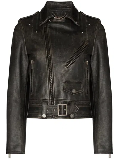 Golden Goose Black Distressed-effect Biker Jacket In Black
