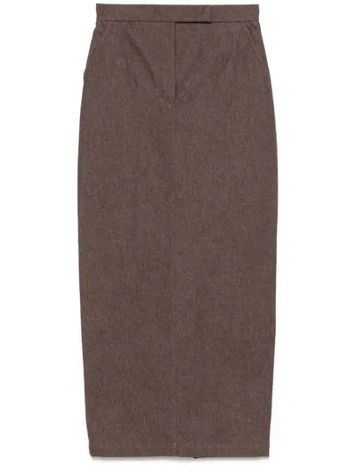 Max Mara Cotton With Denim Effect Long Skirt In Brown