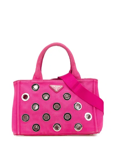 Pre-owned Prada 2013-2024 Small Canvas Canapa Grommet Satchel In Pink