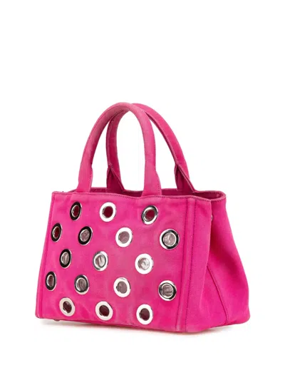 Pre-owned Prada 2013-2024 Small Canvas Canapa Grommet Satchel In Pink