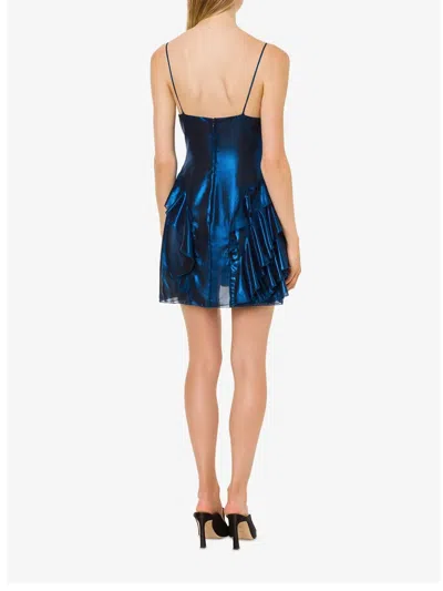 Alberta Ferretti Shiny Dress Frilled Spaghetti Straps In Blue