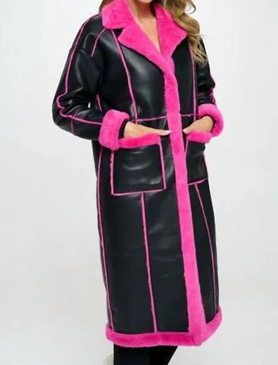 B. Coature Faux Leather Coat W/ Faux Fur Details In Blk/pink In Multi