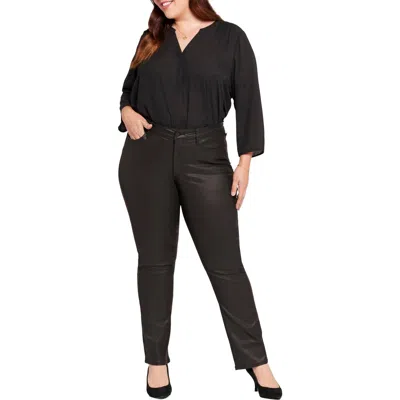 Nydj Plus Marilyn Uplift Womens Coated Denim Straight Leg Jeans In Black
