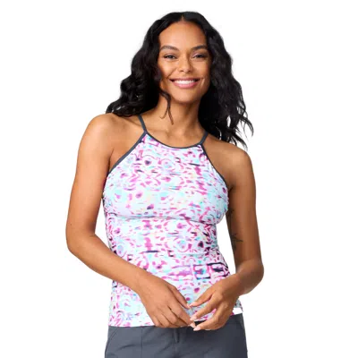 Free Country Women's High Neck Macrame Back Tankini Top In Multi