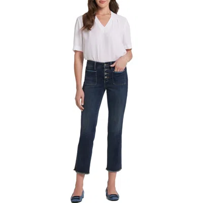 Nydj Marilyn Frayed Exposed Button Ankle Straight Leg Jeans In Multi
