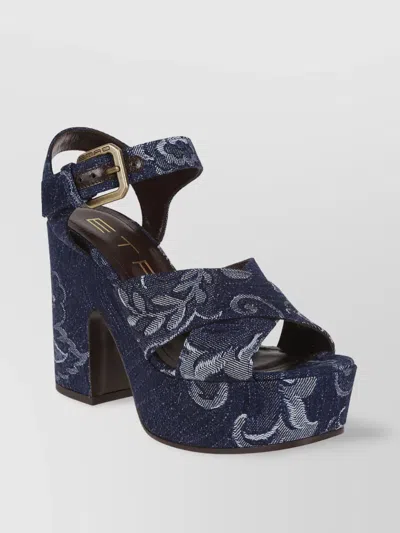 Etro Heel Block Floral Pattern Open Toe Platform Sole