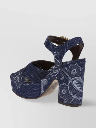 Etro Heel Block Floral Pattern Open Toe Platform Sole